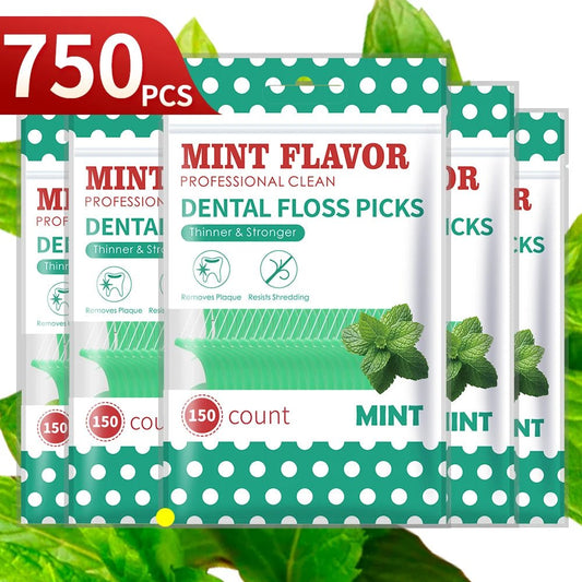 Mint Dental Floss Picks in Bulk – 750/300/150/50pcs | Freshen Breath & Deep Clean Teeth for Work, Travel & Daily Use - Velura